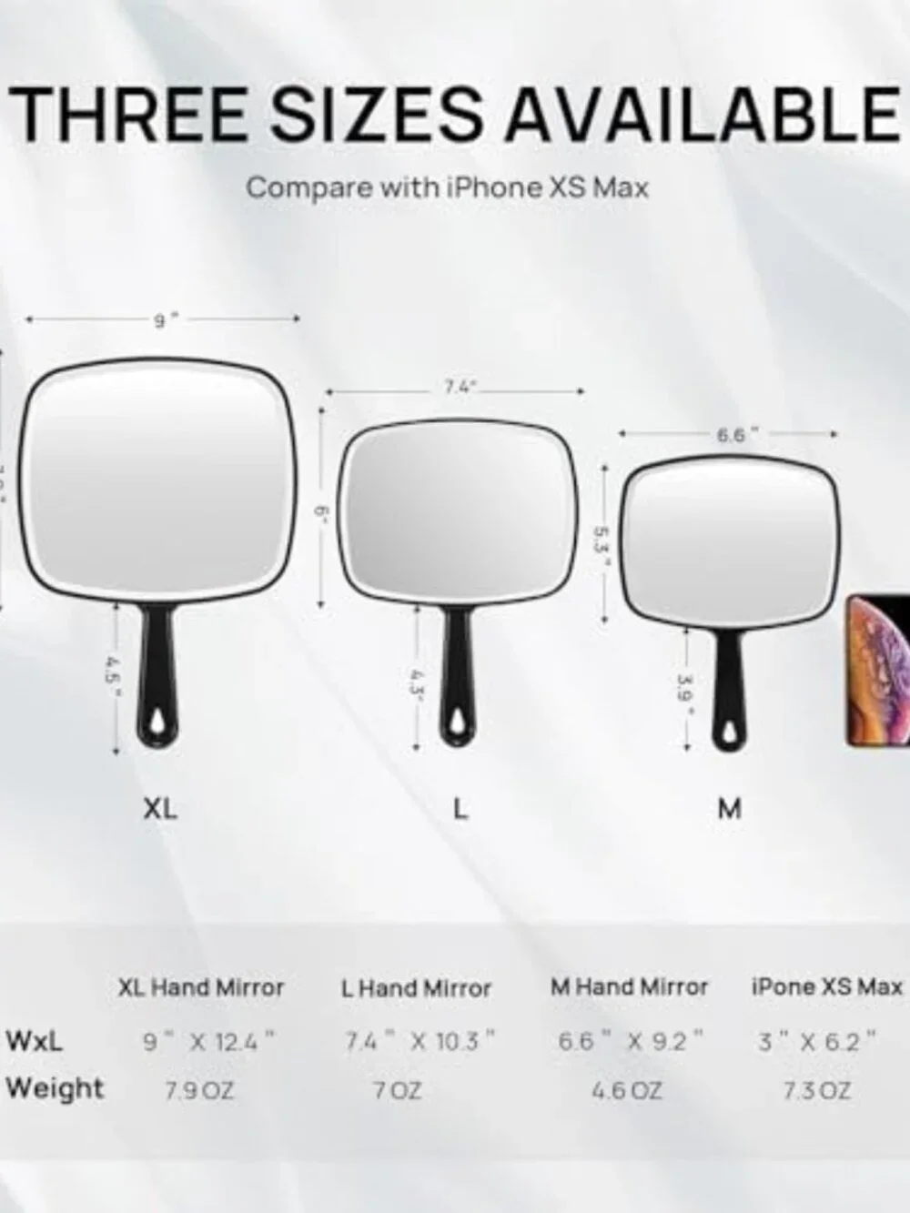 Set of 3 Handheld Mirrors with Handle - Large 12.4” x 9” Portable Makeup Mirrors